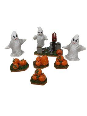 Halloween Lemax Miniature Figurine  Ghosts Pumpkins  Cemetery Scene #M-4